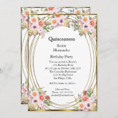 Invitation Fleurs roses Quinceanera fête d'anniversaire (Devant / Derrière)