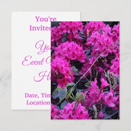 Invitation Fleurs roses Rhododendron (Devant / Derrière)