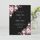 Invitation Fleurs roses romantiques Mariage noir floral (Debout devant)