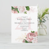 Invitation Fleurs roses rose 21e anniversaire (Debout devant)