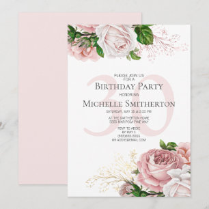 Invitation Fleurs roses rose pâle 30 ans Anniversaire