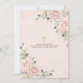 Invitation Fleurs roses rose pâle Croix dorée Baptême (Dos)