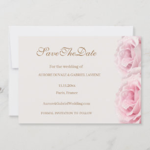 Invitation Fleurs Roses Rose Pâle Ivoire Or Save The Date Mar