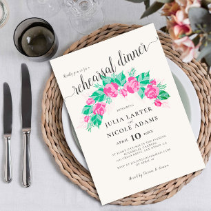Invitation Fleurs Roses rose vert Dîner de répétition de jard