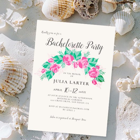 Invitation Fleurs Roses rose Vert Jardin Bachelorette Fête