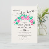 Invitation Fleurs Roses rose vert Jardin Mariage Douche (Debout devant)