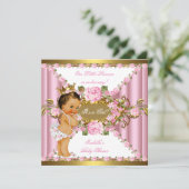 Invitation Fleurs Roses Roses Blanches Couronne Princesse Béb (Debout devant)