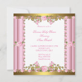 Invitation Fleurs Roses Roses Blanches Couronne Princesse Béb (Dos)