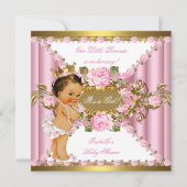 Invitation Fleurs Roses Roses Blanches Couronne Princesse Béb (Devant)