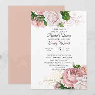 Invitation Fleurs roses roses blush Mariage