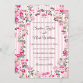Invitation Fleurs Roses Roses Coquette Bandes Roses (Devant / Derrière)