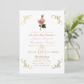 Invitation Fleurs roses roses et coins dorés fête douce 16 Pa (Debout devant)