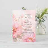 Invitation Fleurs roses roses Fête de la vie | PHOTO (Debout devant)