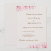 Invitation Fleurs Roses roses Vrais Mariage Floral d'or d'ivo (Devant / Derrière)