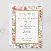 Invitation Fleurs roses rouges anniversaire (Devant)