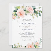 Invitation Fleurs Roses Rouges Aquarelle Verdure Mariage (Devant)