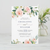 Invitation Fleurs Roses Rouges Aquarelle Verdure Mariage (Debout devant)