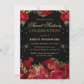 Invitation Fleurs Roses Rouges et Dorées pour Swee (Devant)
