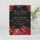 Invitation Fleurs Roses Rouges et Dorées pour Swee (Debout devant)