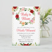 Invitation Fleurs Roses rouges et orange Baby shower de couro (Debout devant)