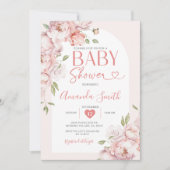 Invitation Fleurs Roses Rouges Fille Baby shower Vert (Devant)