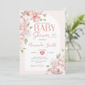 Invitation Fleurs Roses Rouges Fille Baby shower Vert (Debout devant)