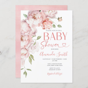 Invitation Fleurs Roses Rouges Fille Baby shower Vert