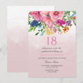 Invitation Fleurs Roses Rouges Filles 18e 17e 19e anniversair (Devant / Derrière)