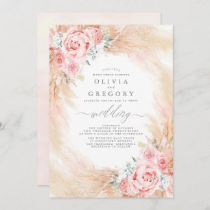 Invitation Fleurs Roses Rouges Pampas Mariage Grass Wreath