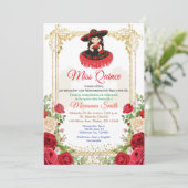 Invitation Fleurs Roses Rouges Quinceanera, (Debout devant)