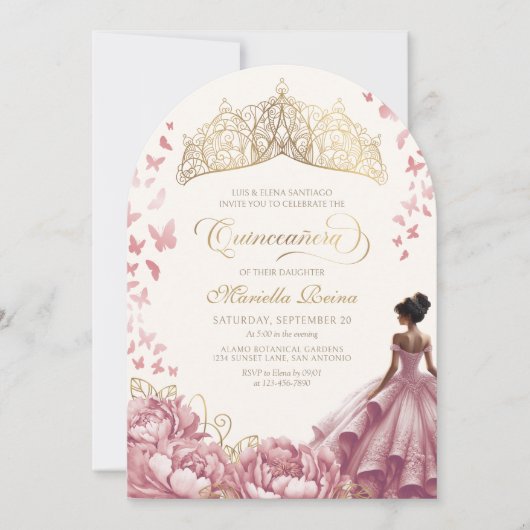 Invitation Fleurs Roses Rouges Roses Roses Robe Couronne Quin (Devant)