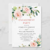 Invitation Fleurs Roses Rouges Verdure FÊTE DE FIANÇAILLES (Devant)