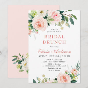 Invitation Fleurs roses rousses Aquarelle Brunch nuptial