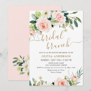 Invitation Fleurs roses rousses Aquarelle Brunch nuptial