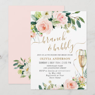 Invitation Fleurs roses rousses Aquarelle Brunch nuptial