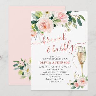 Invitation Fleurs roses rousses Aquarelle Brunch nuptial