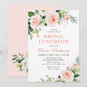 Invitation Fleurs roses rousses Aquarelle Nuptiale Déjeuner