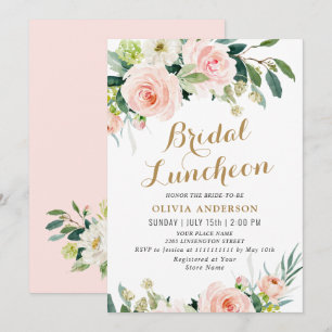 Invitation Fleurs roses rousses Aquarelle Nuptiale Déjeuner