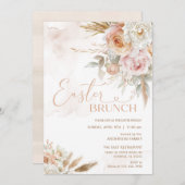 Invitation Fleurs roses rousses Brunch de Pâques (Devant / Derrière)