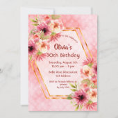 Invitation Fleurs roses rousses d'anniversaire géométriques (Devant)