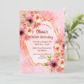 Invitation Fleurs roses rousses d'anniversaire géométriques (Debout devant)