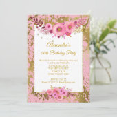 Invitation Fleurs roses rousses Gold Anniversaire (Debout devant)