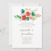 Invitation Fleurs roses rousses Verdure Bible Verse Mariage (Devant)