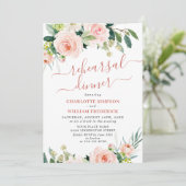 Invitation Fleurs roses rousses Verdure RÉHEARSAL DÎNER (Debout devant)