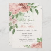 Invitation fleurs roses rousses vert feuille douche nuptiale (Devant / Derrière)