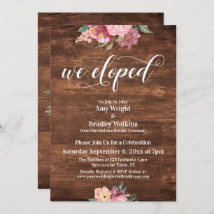 Invitation Fleurs Roses Rustiques Nous Avons Elopé Réception 