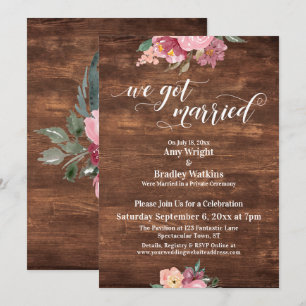 Invitation Fleurs roses rustiques Nous sommes mariés Réceptio