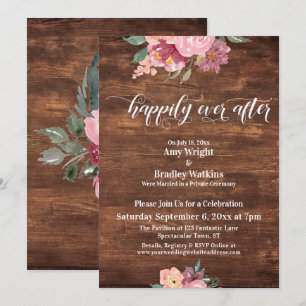 Invitation Fleurs roses rustiques Réception pour toujours heu