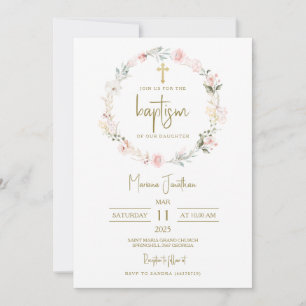 Invitation Fleurs Roses Rustiques Texte Baptême