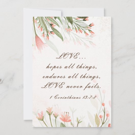 Invitation Fleurs roses simples Verdure Mariage chrétien (Dos)